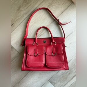 Dooney & Bourke Red Pebbled Leather Double Pocket Tote Bag Satchel